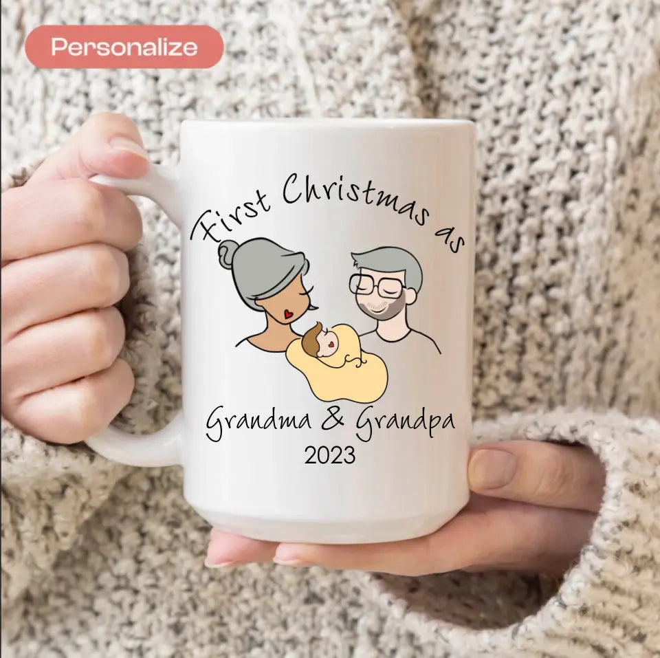 Personalized First Christmas as Grandma & Grandpa Ornament/Mug Bundle ~ philosophie❤️s®️