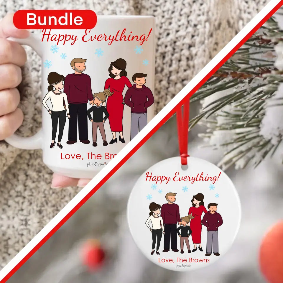 Gift Bundle - Ceramic Mug and Ornament, Winter Family