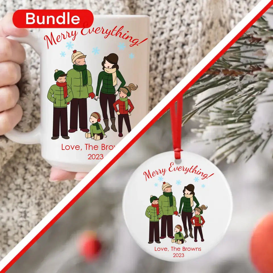 Gift Bundle - Ceramic Mug and Ornament, Winter Family