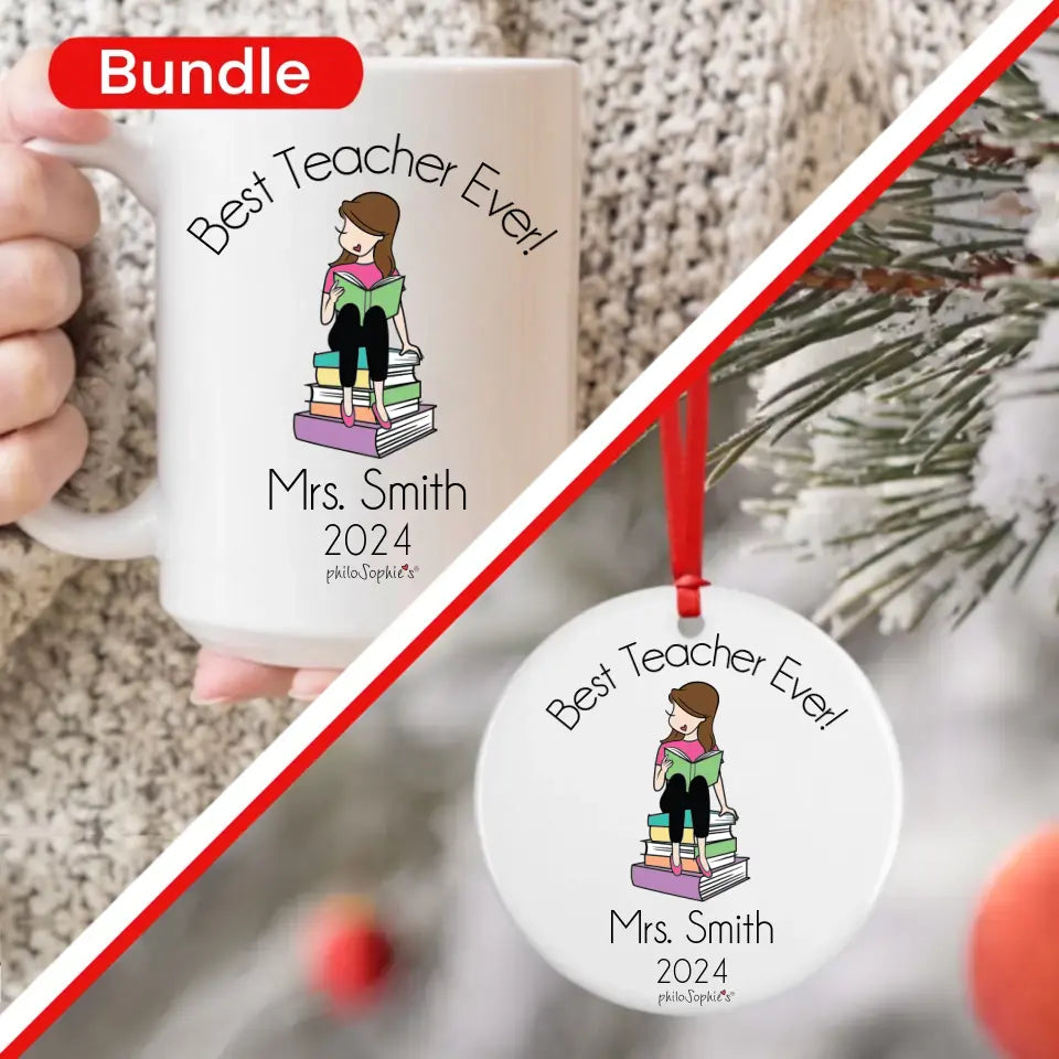 Gift Bundle - Teacher Ceramic Mug and Ornament