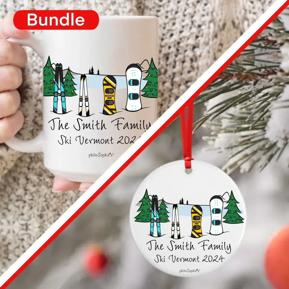 Gift Bundle -Skis & Snowboards Ceramic Mug and Ornament