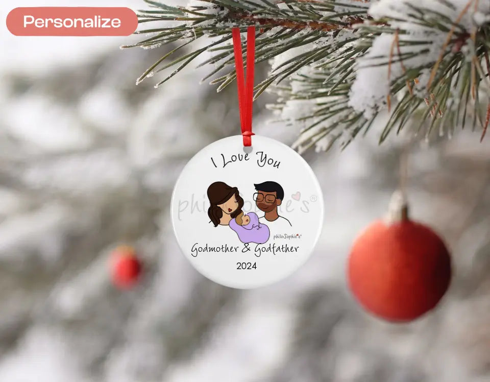 Personalized Porcelain Ornament - Godmother and Godfather