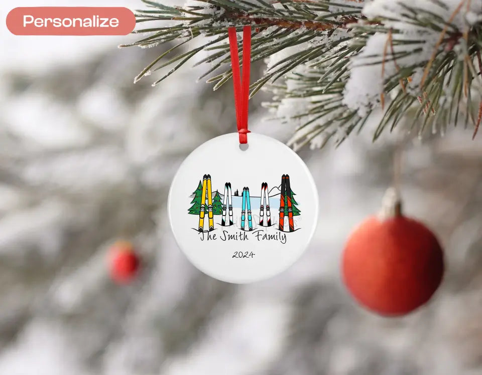 Personalized Porcelain Ornament - Skis