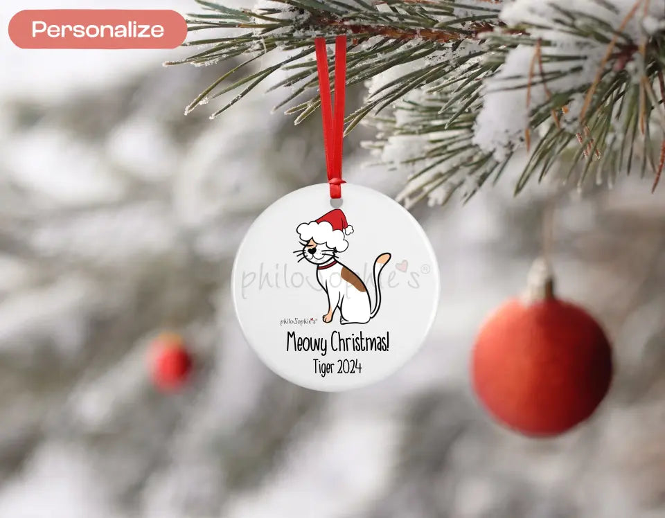 Personalized Porcelain Ornament - Holiday Cat