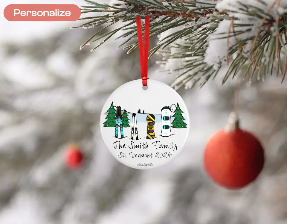 Personalized Porcelain Ornament - Ski and Snowboarding