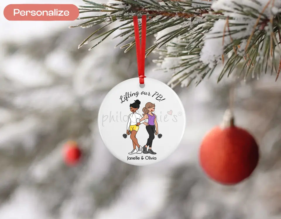 Personalized Porcelain Ornament - Weight Lifters, Fitness Friends