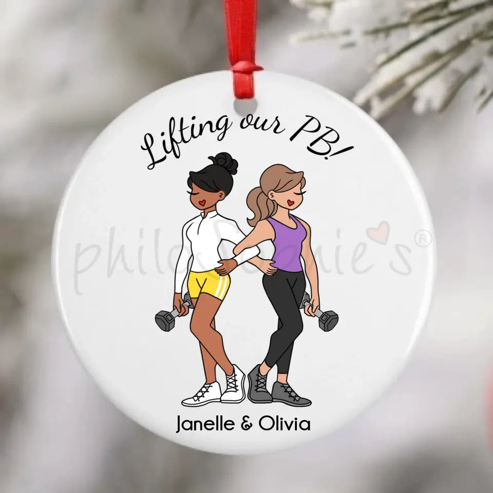 Personalized Porcelain Ornament - Weight Lifters, Fitness Friends