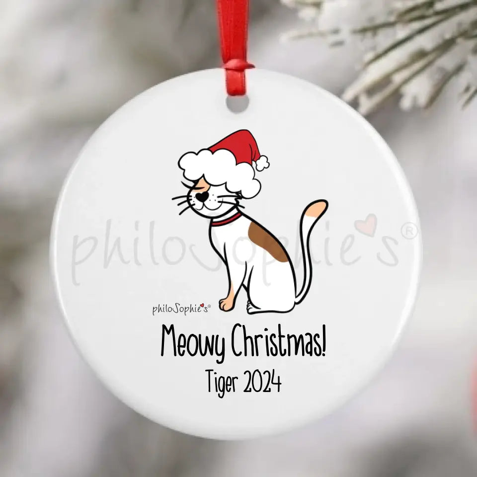 Personalized Porcelain Ornament - Holiday Cat