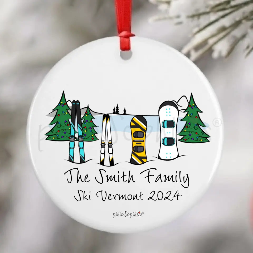 Personalized Porcelain Ornament - Ski and Snowboarding