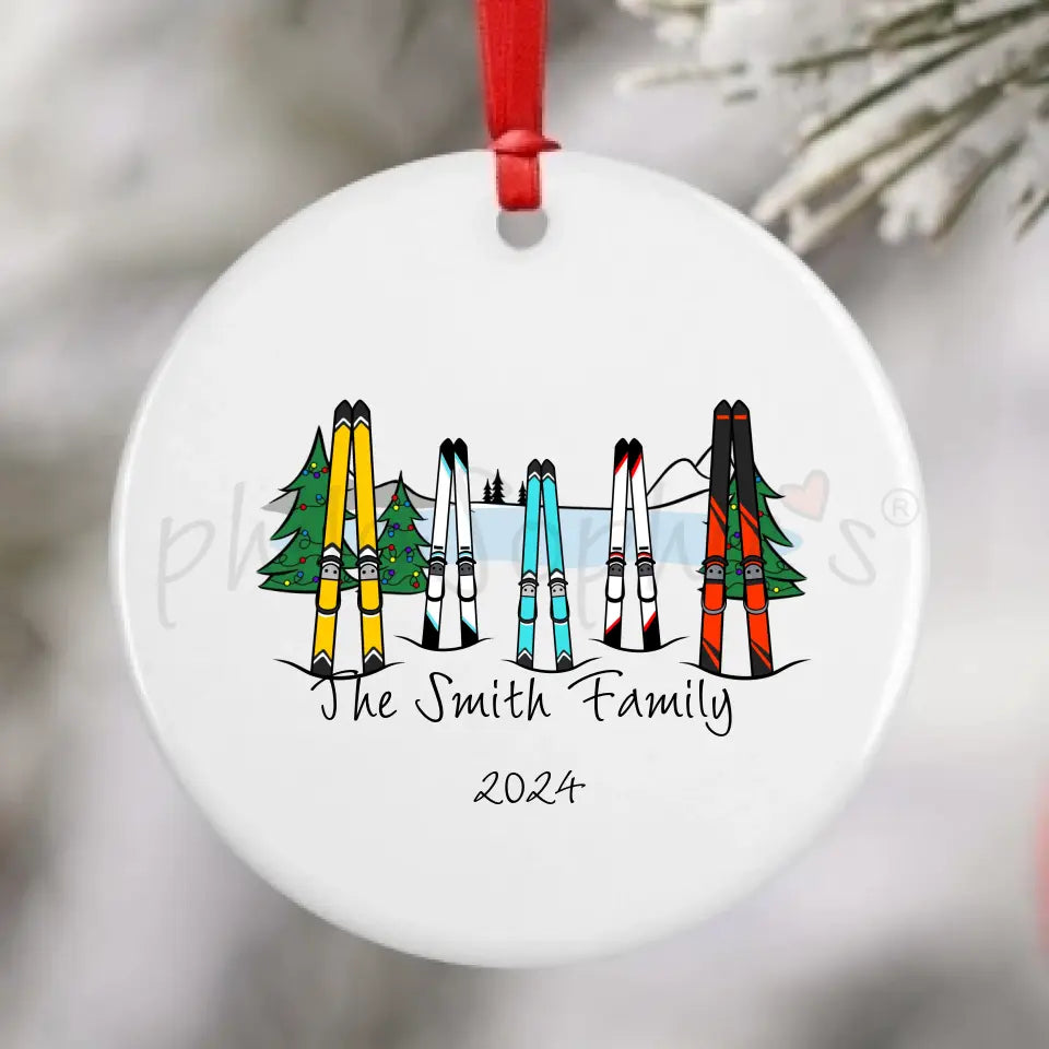 Personalized Porcelain Ornament - Skis