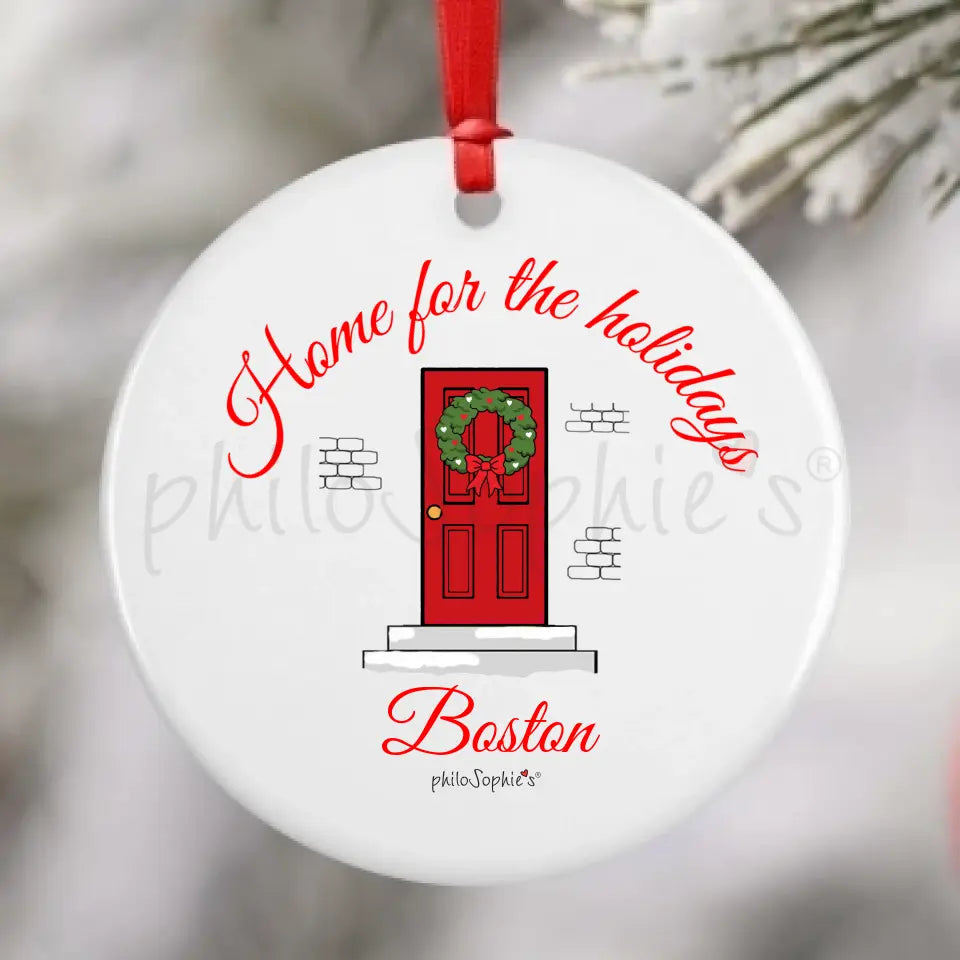 Personalized Porcelain Ornament - Holiday Door