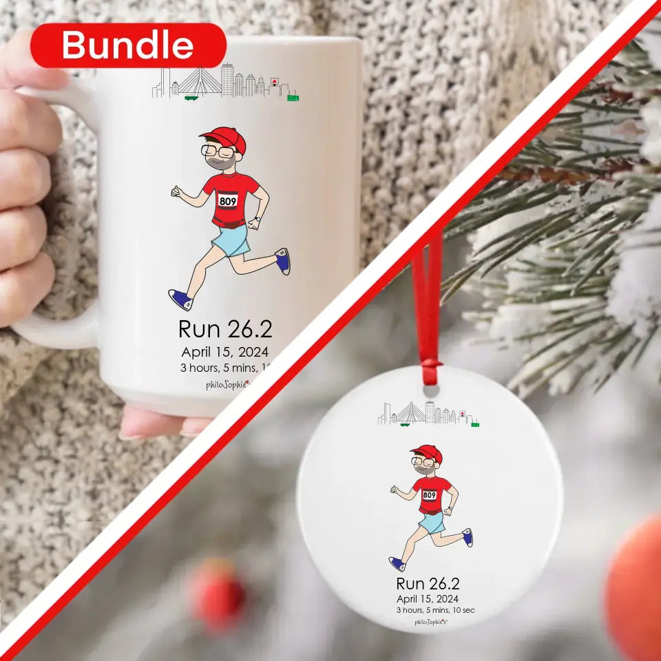 Gift Bundle - Male Marathon Runner ~ Ceramic Mug and Ornament