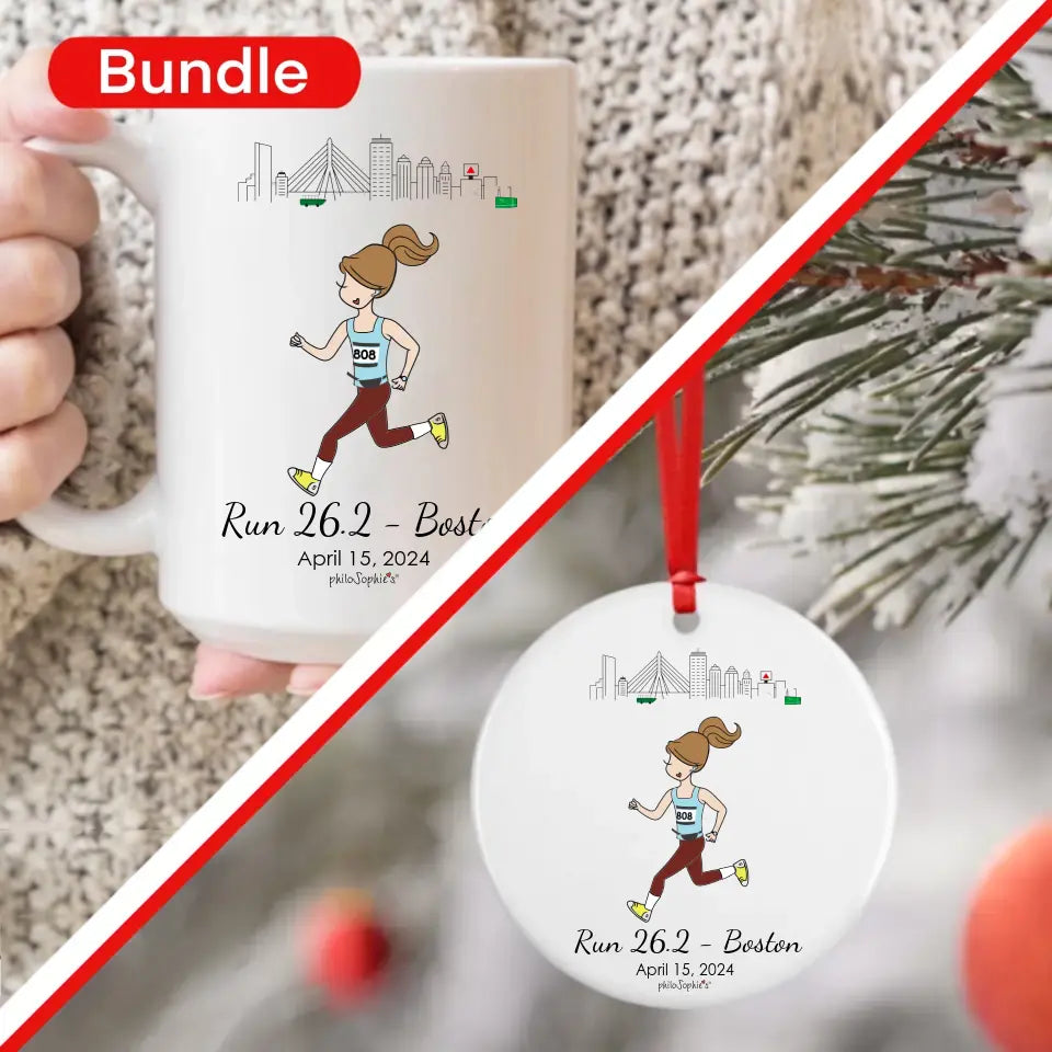 Personalized Mug and Ornament Gift Bundle - Marathon Runner Boston