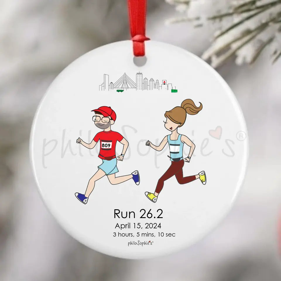 Personalized Porcelain Ornament, Running Couple - City Option