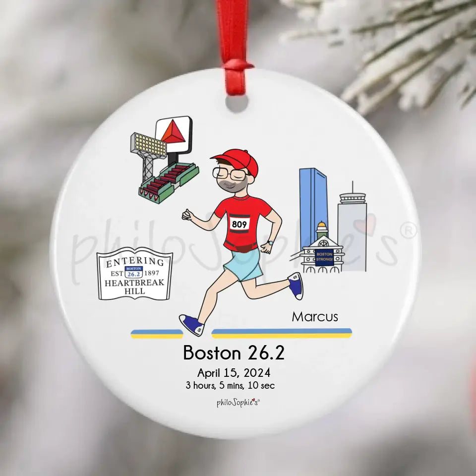 Personalized Boston 26.2 Ornament ~ Male Runner