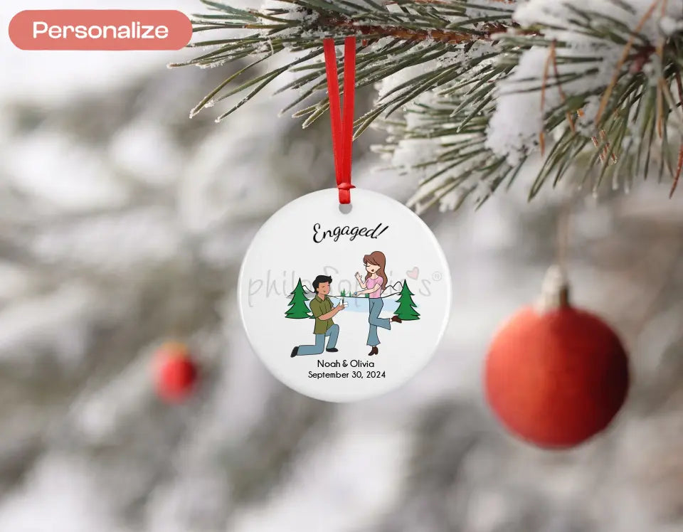 Personalized Ornament - Mountain, Lake Engagement