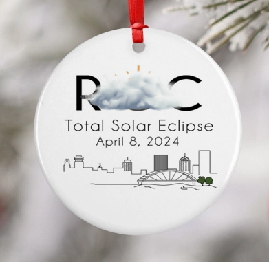 Total Solar Eclipse CLOUDY Rochester, NY Skyline Ornament