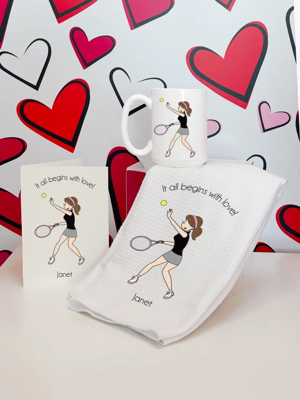 Gift Bundle - Tennis Ceramic Mug, Waffle Towel and Greeting Card