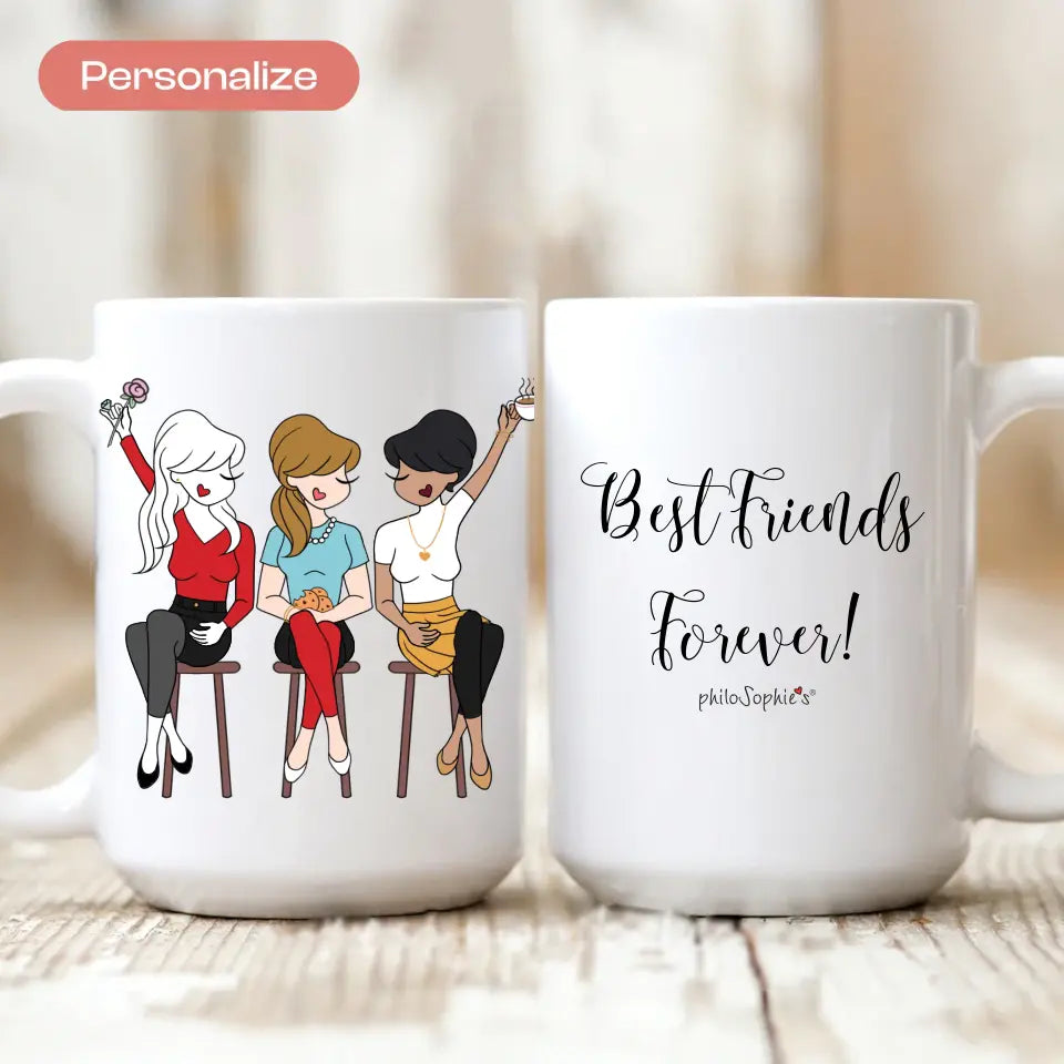 Personalized Ceramic Mug - 3 Friends, Sisters