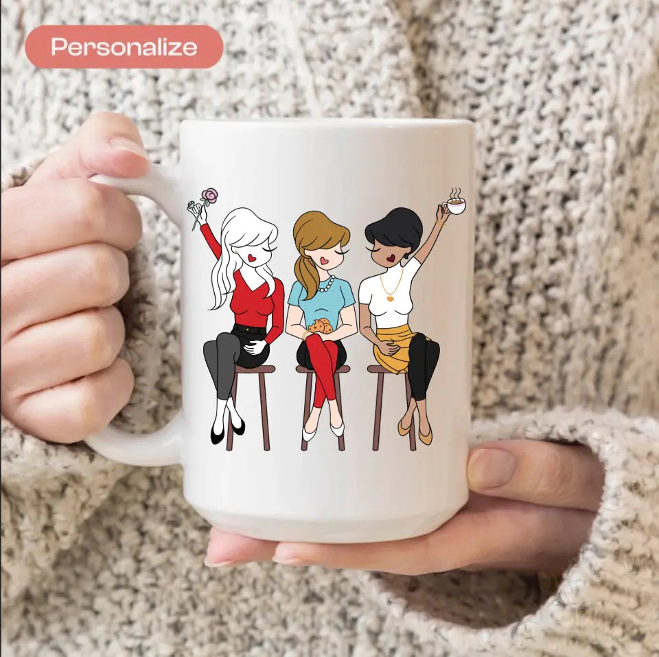 Personalized Ceramic Mug - 3 Friends, Sisters