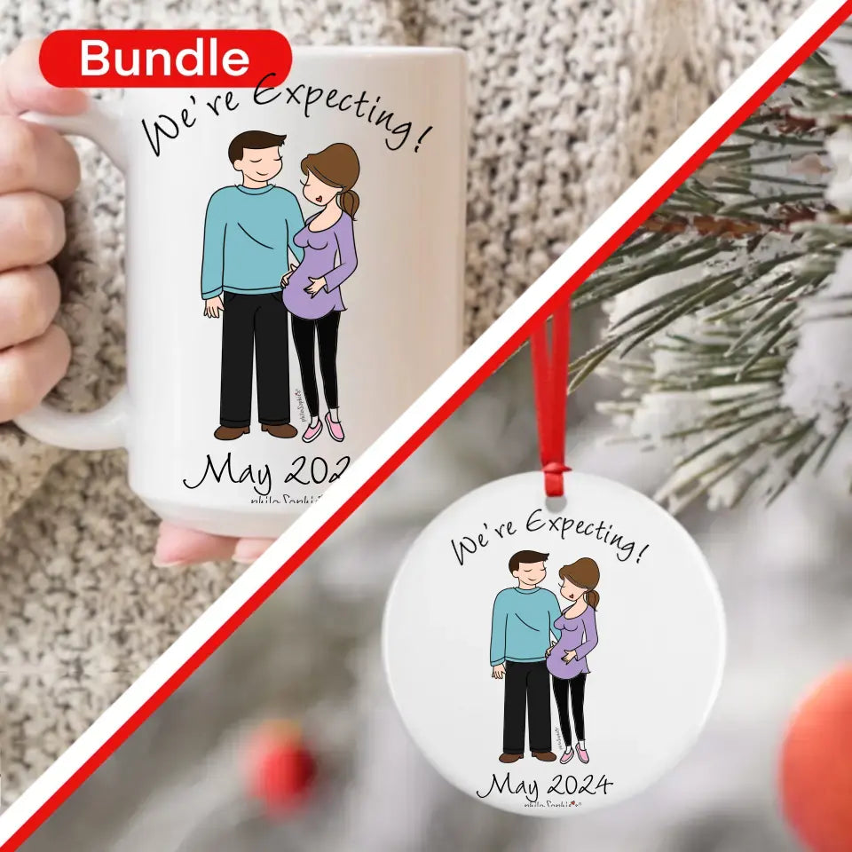 Mug and Ornament Gift Bundle - Expecting Baby, Couple, Family