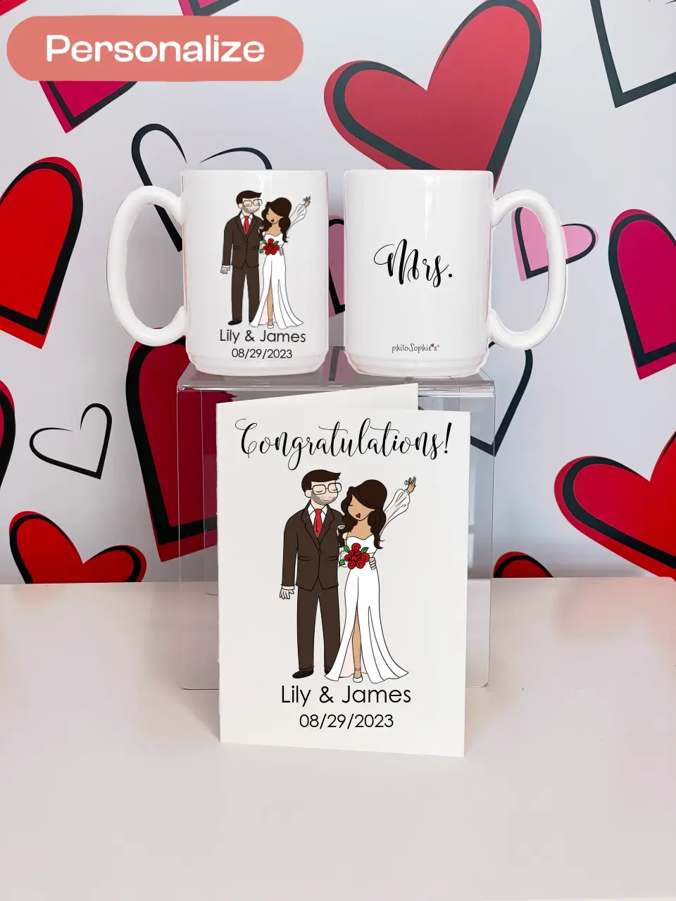 Wedding Bundle - 2 Ceramic Mugs and Card