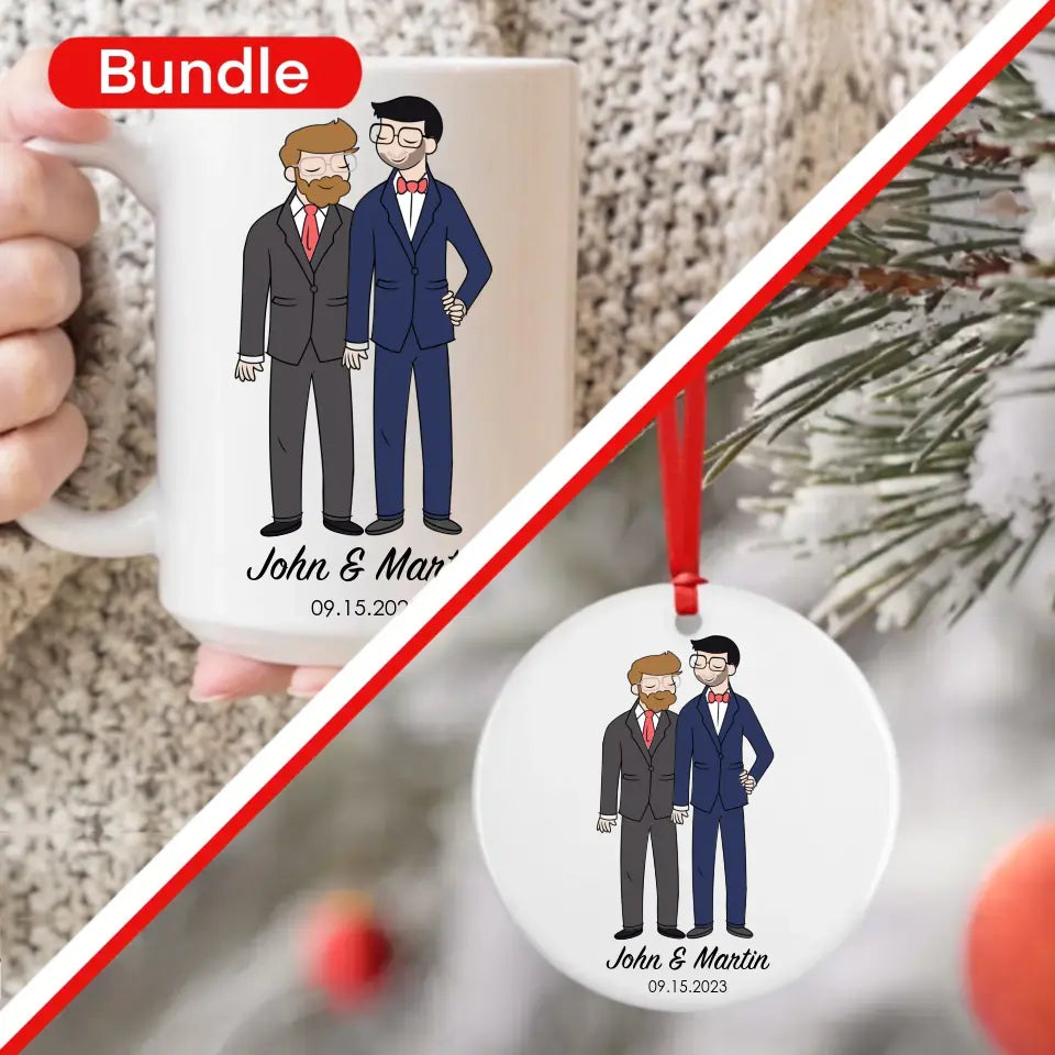 Gift Bundle - Grooms, Wedding Ceramic Mug and Ornament