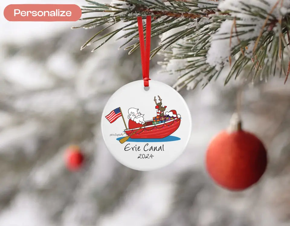 Porcelain Ornament - Santa Boat