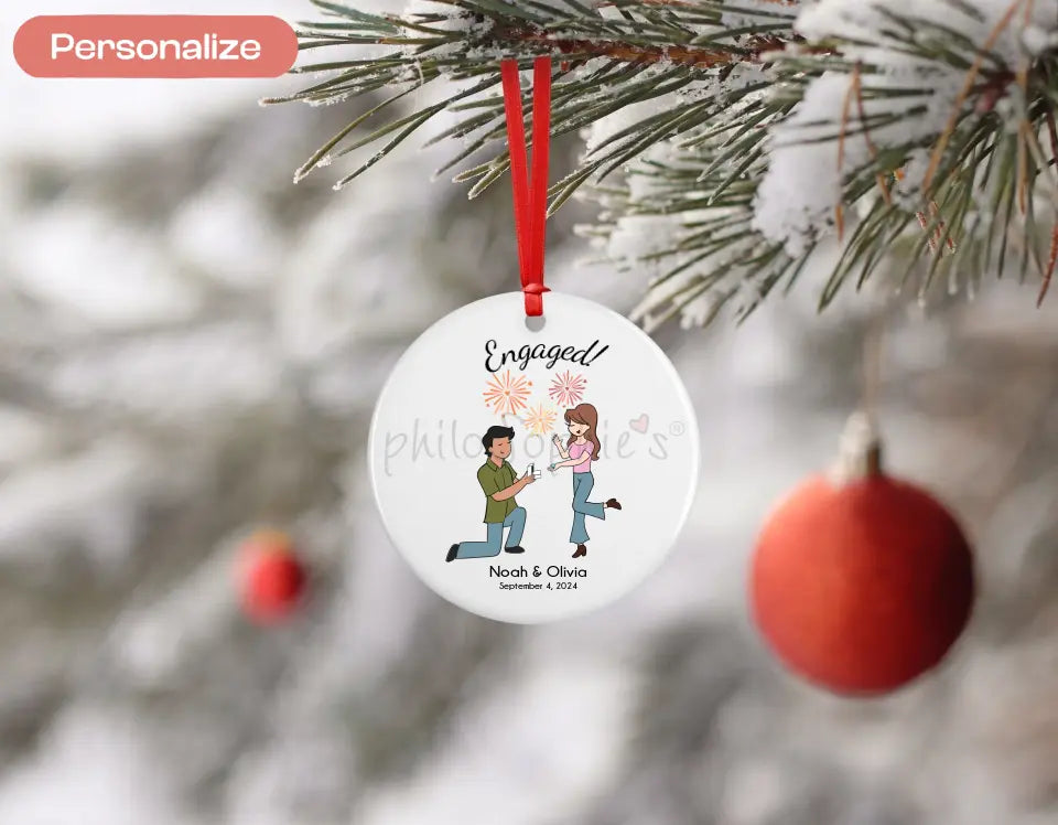 Personalized Ornament - Engagement Fireworks