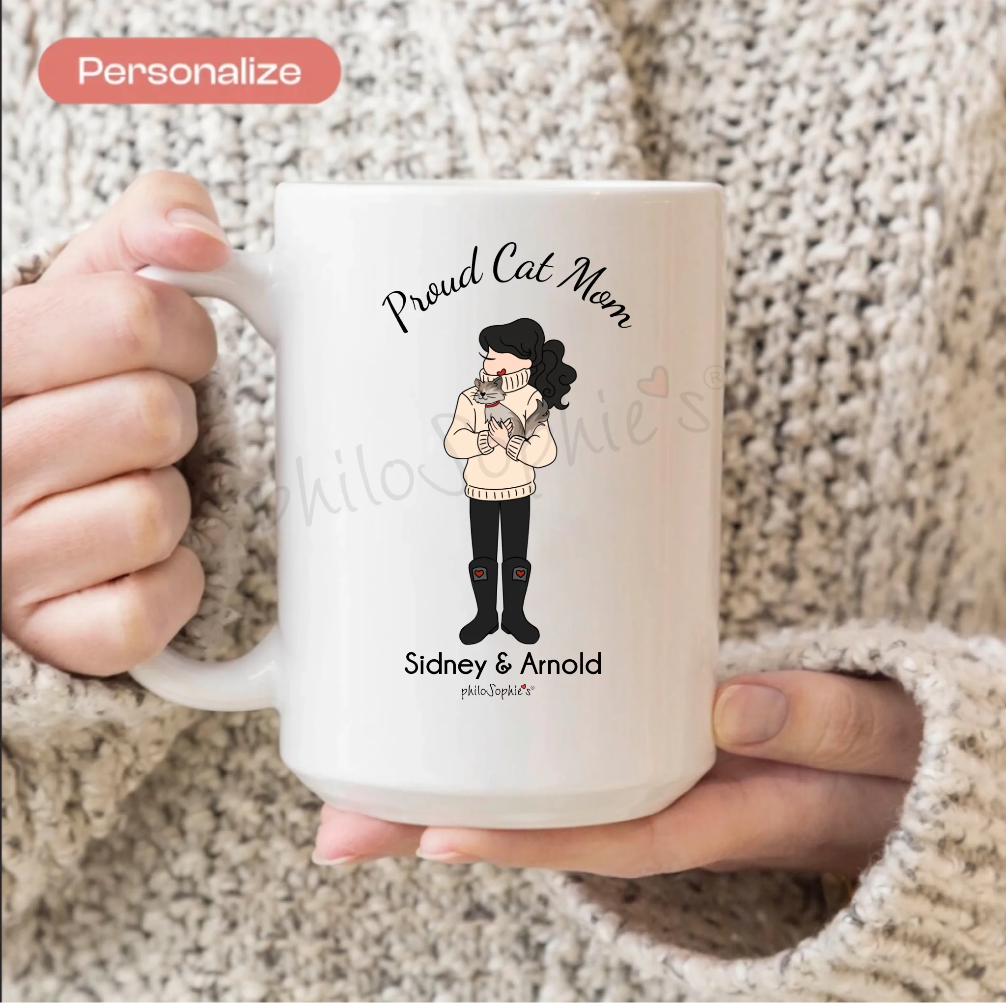 Personalized Ceramic Mug ~ Proud Cat Mom - philoSophie's®