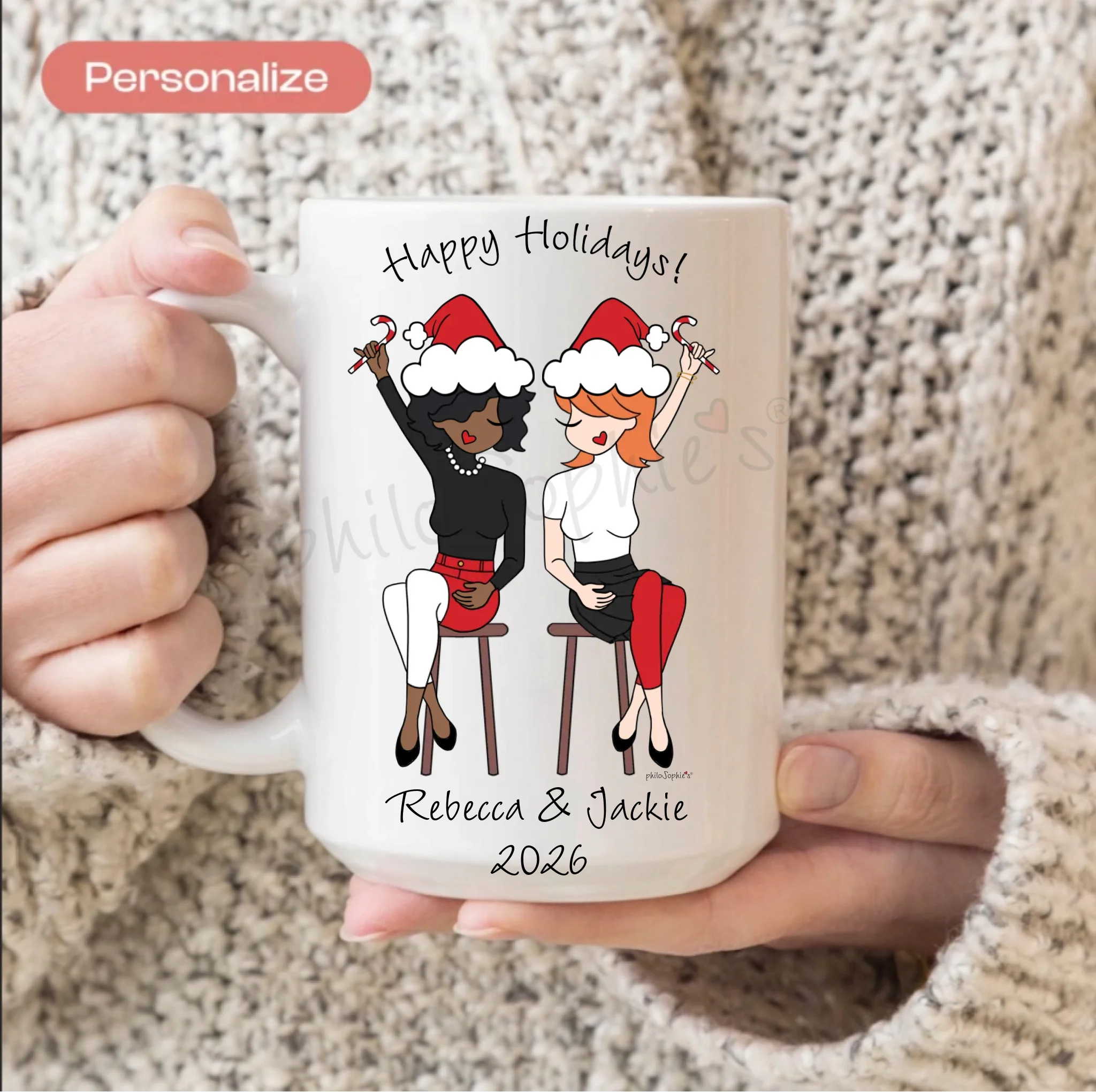 Personalized Ceramic Mug - Holiday Cheer Friends - philoSophie's®