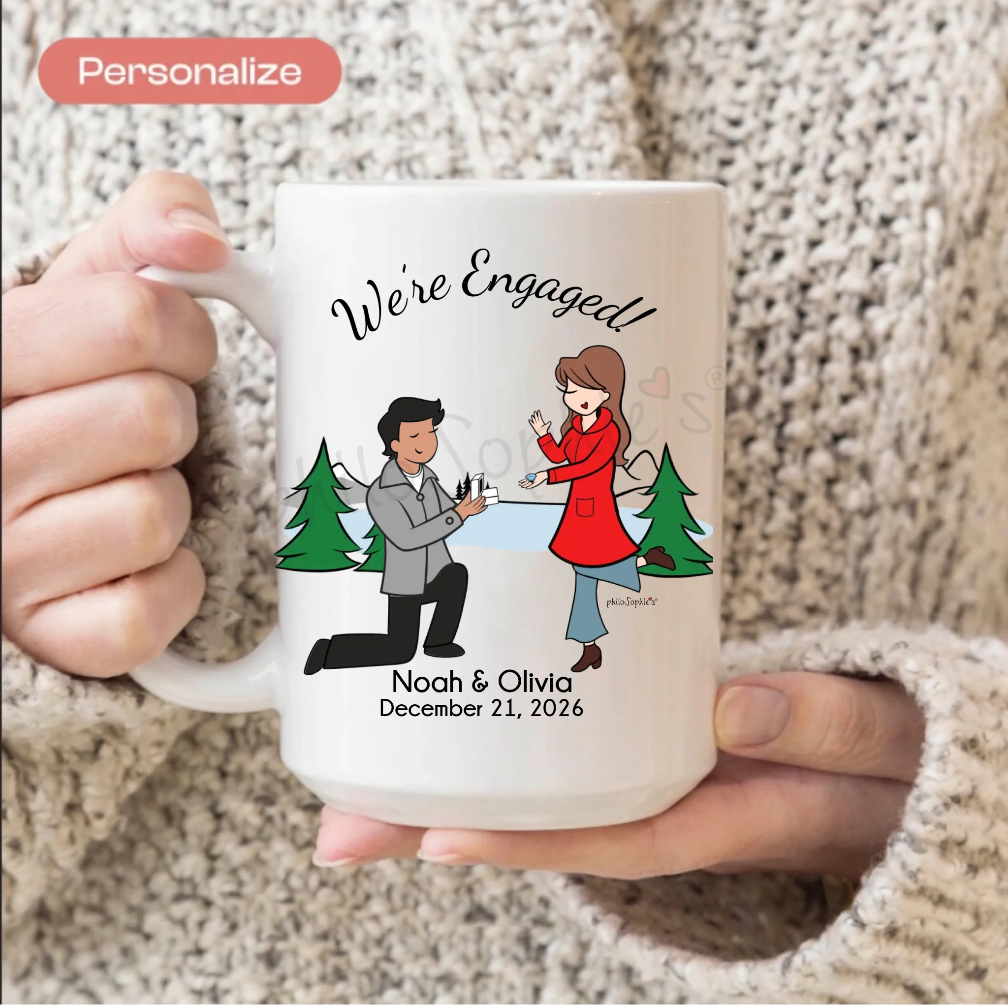Personalized Ceramic Mug ~ Winter Engagement - philoSophie's®