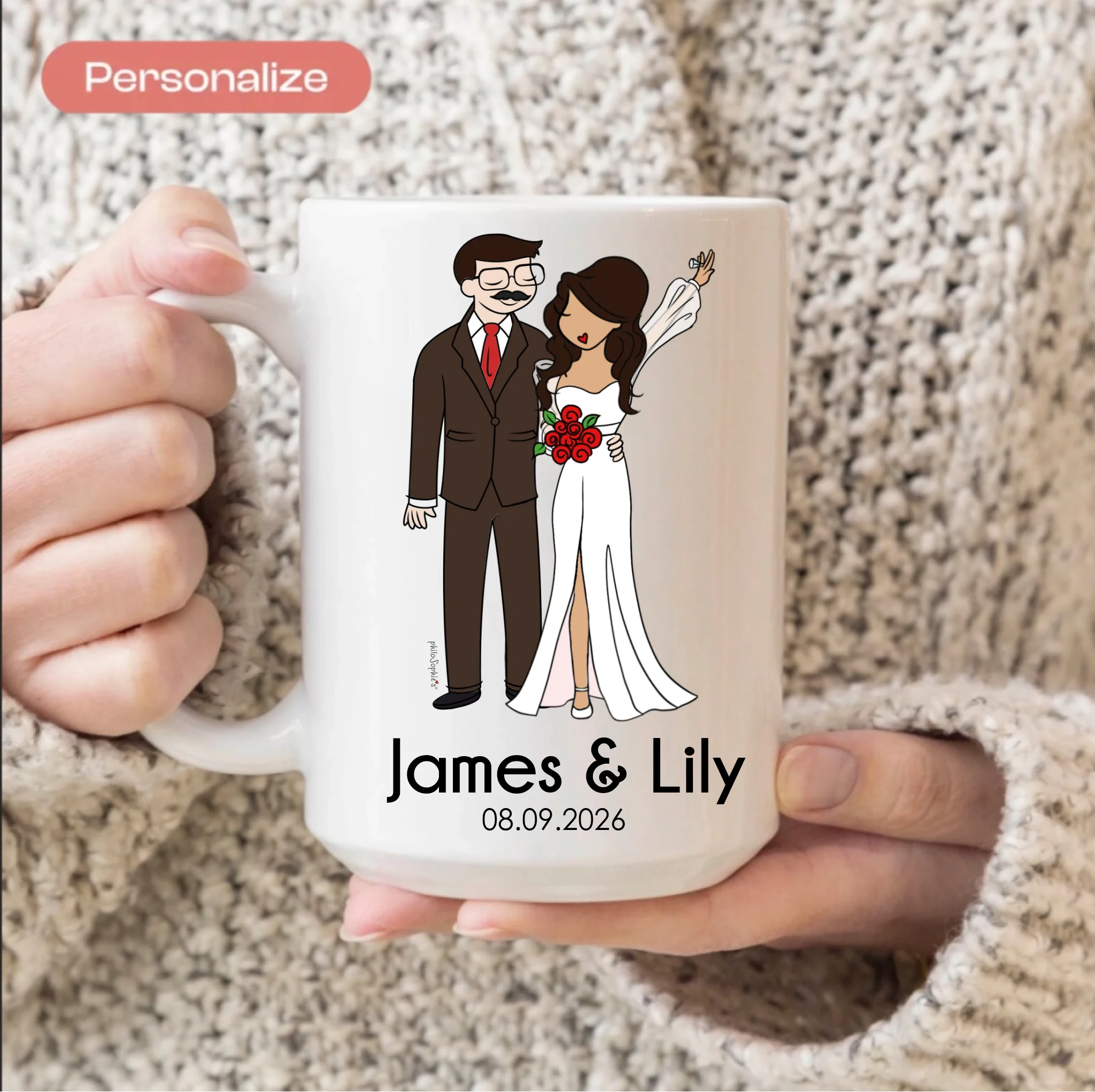 Gift Bundle - Wedding Couple Ceramic Mug and Ornament