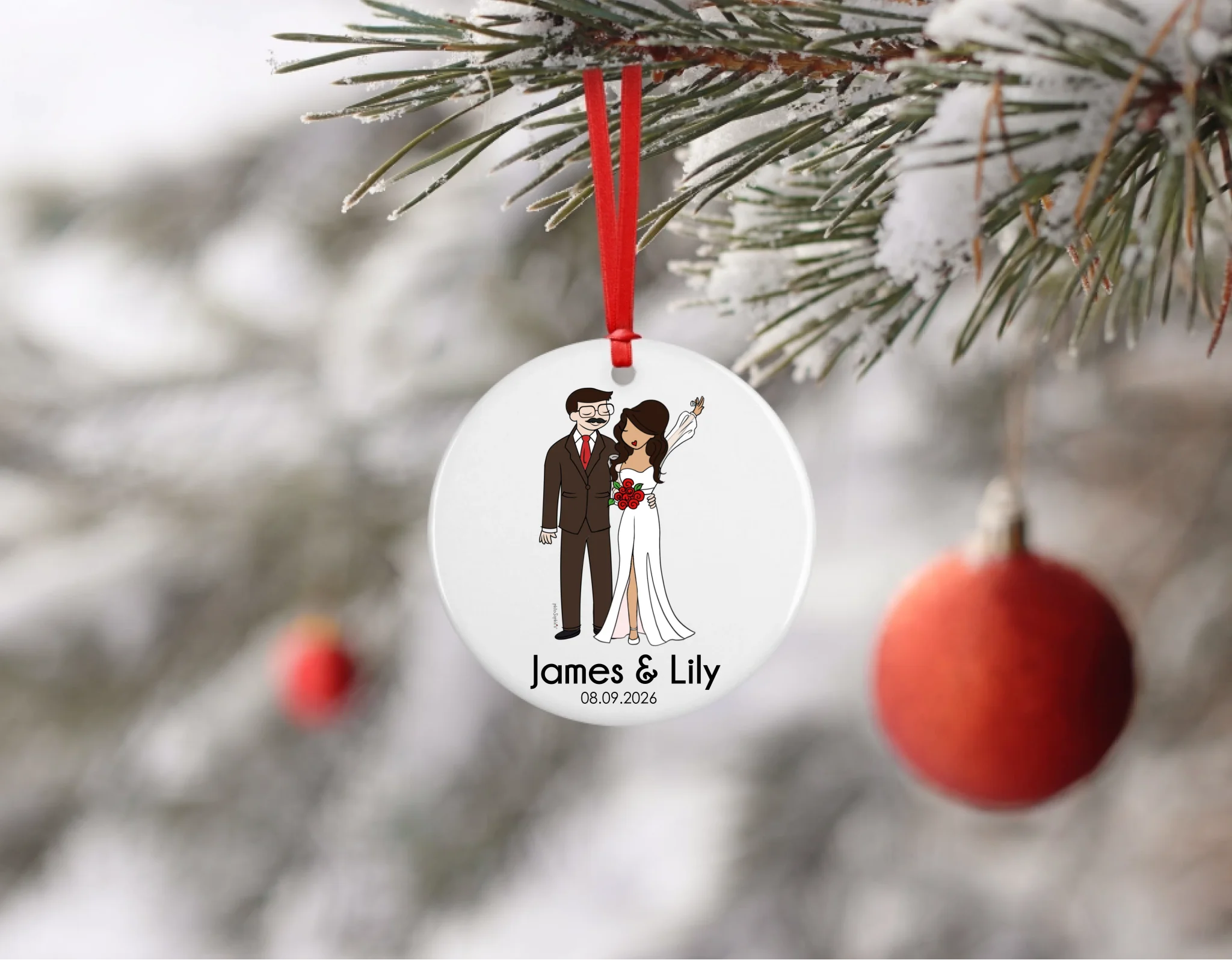 Gift Bundle - Wedding Couple Ceramic Mug and Ornament