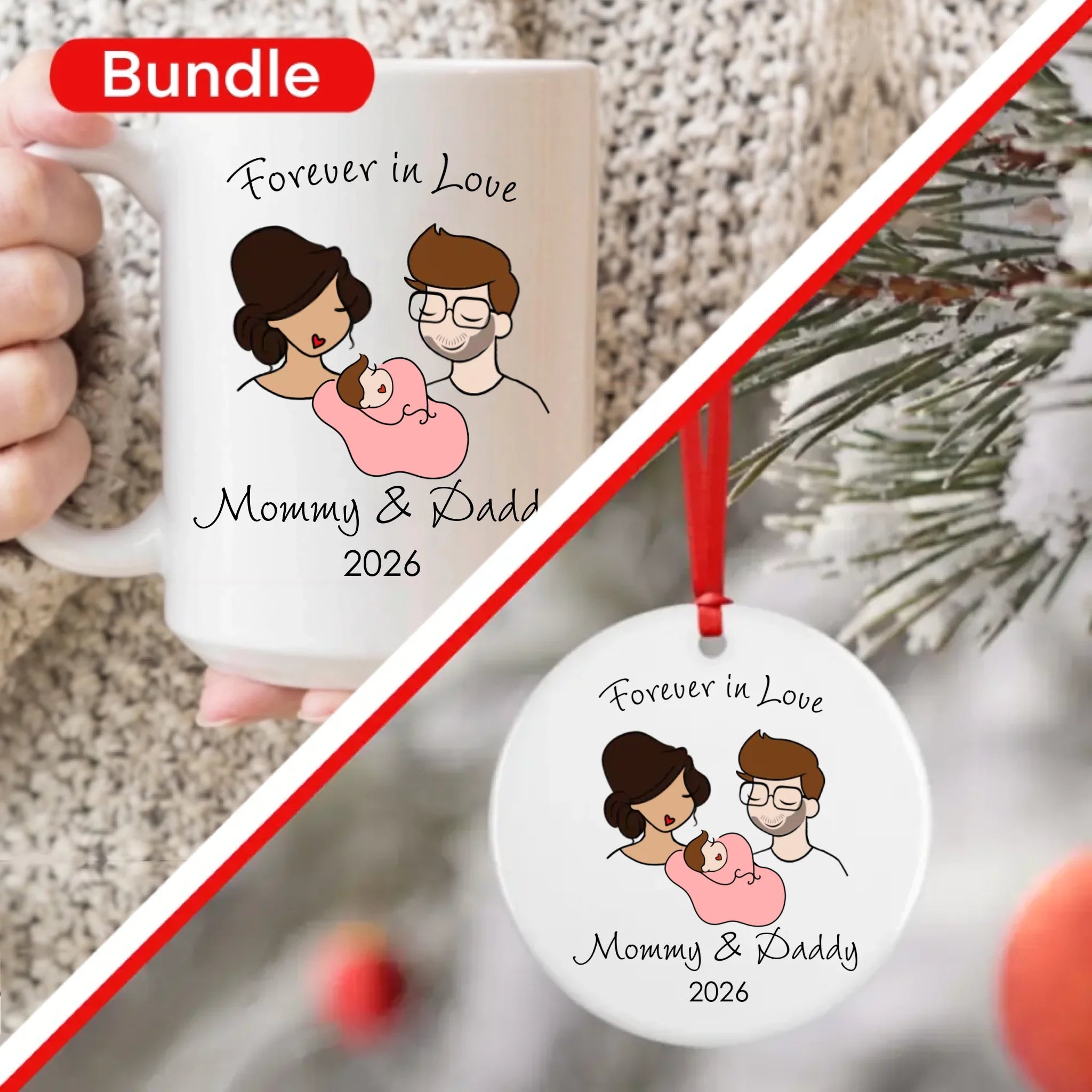 Gift Bundle -Mommy & Daddy Ceramic Mug and Ornament