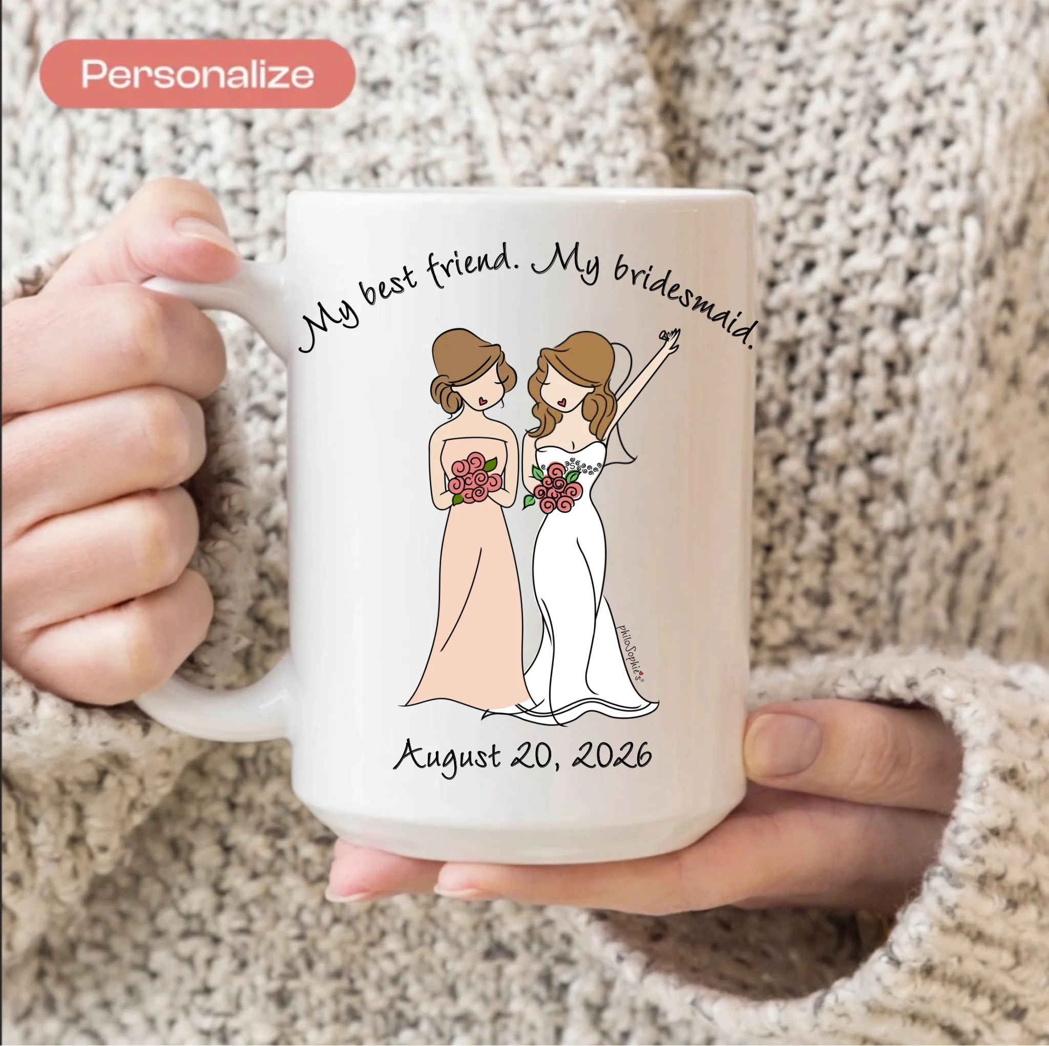 Gift Bundle - Bridal Party, Bridesmaid Ceramic Mug and Ornament