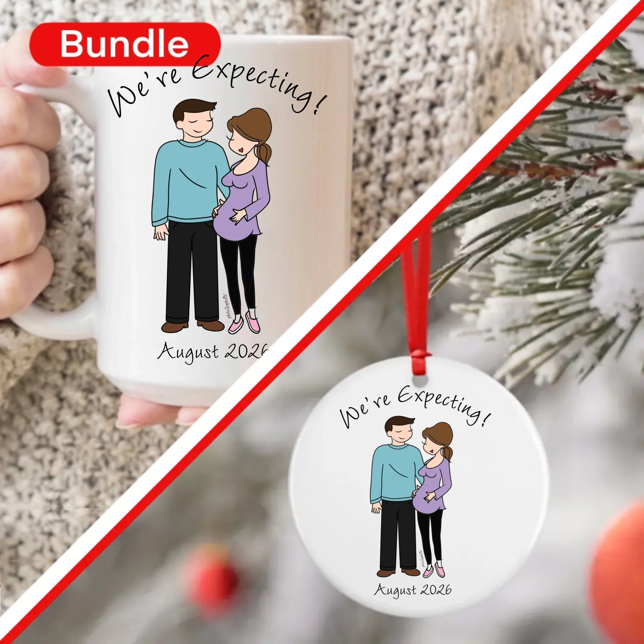Mug and Ornament Gift Bundle - Expecting Baby, Couple, Family