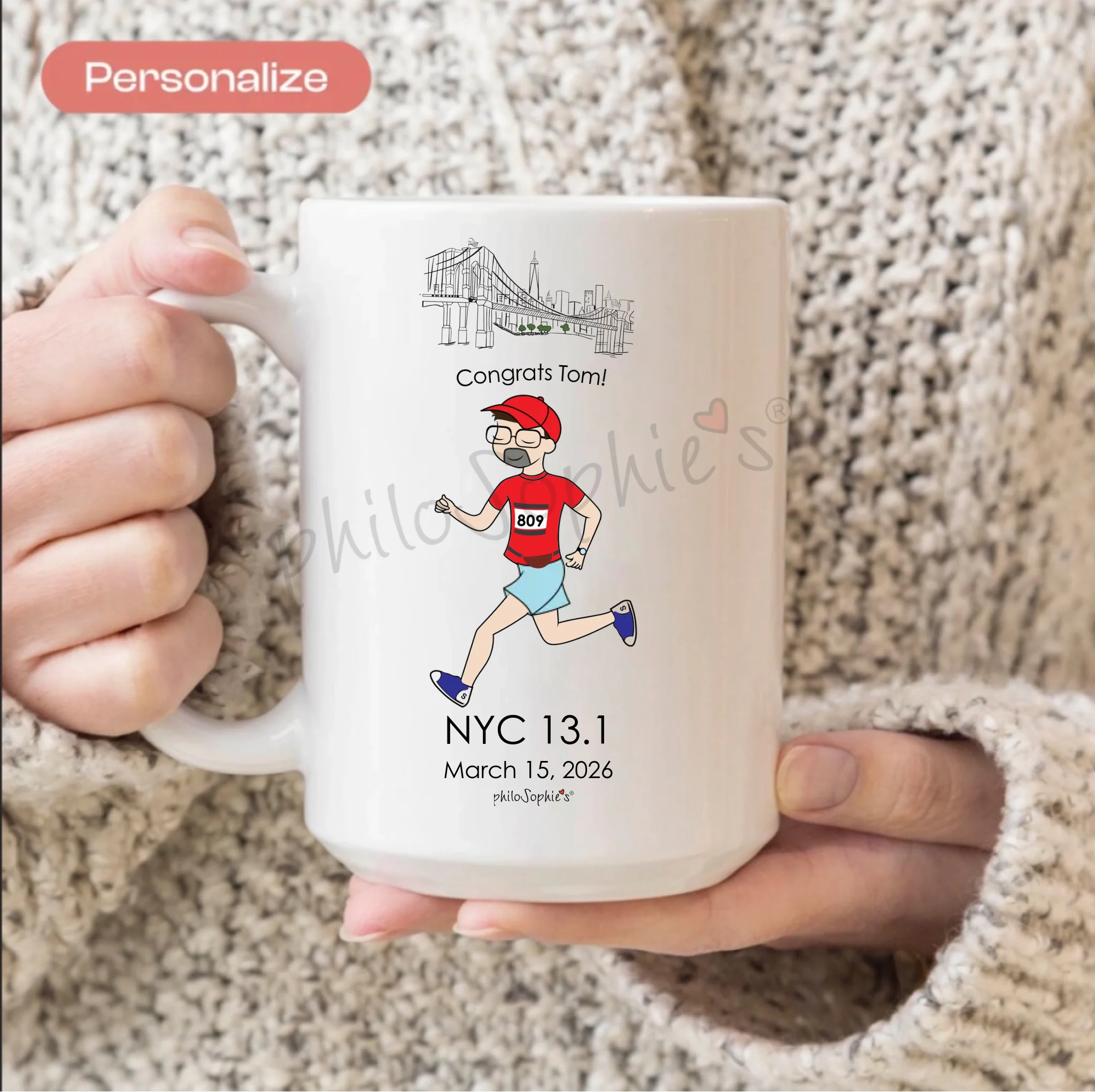Personalized Ceramic Mug - Male Runner NYC Race
