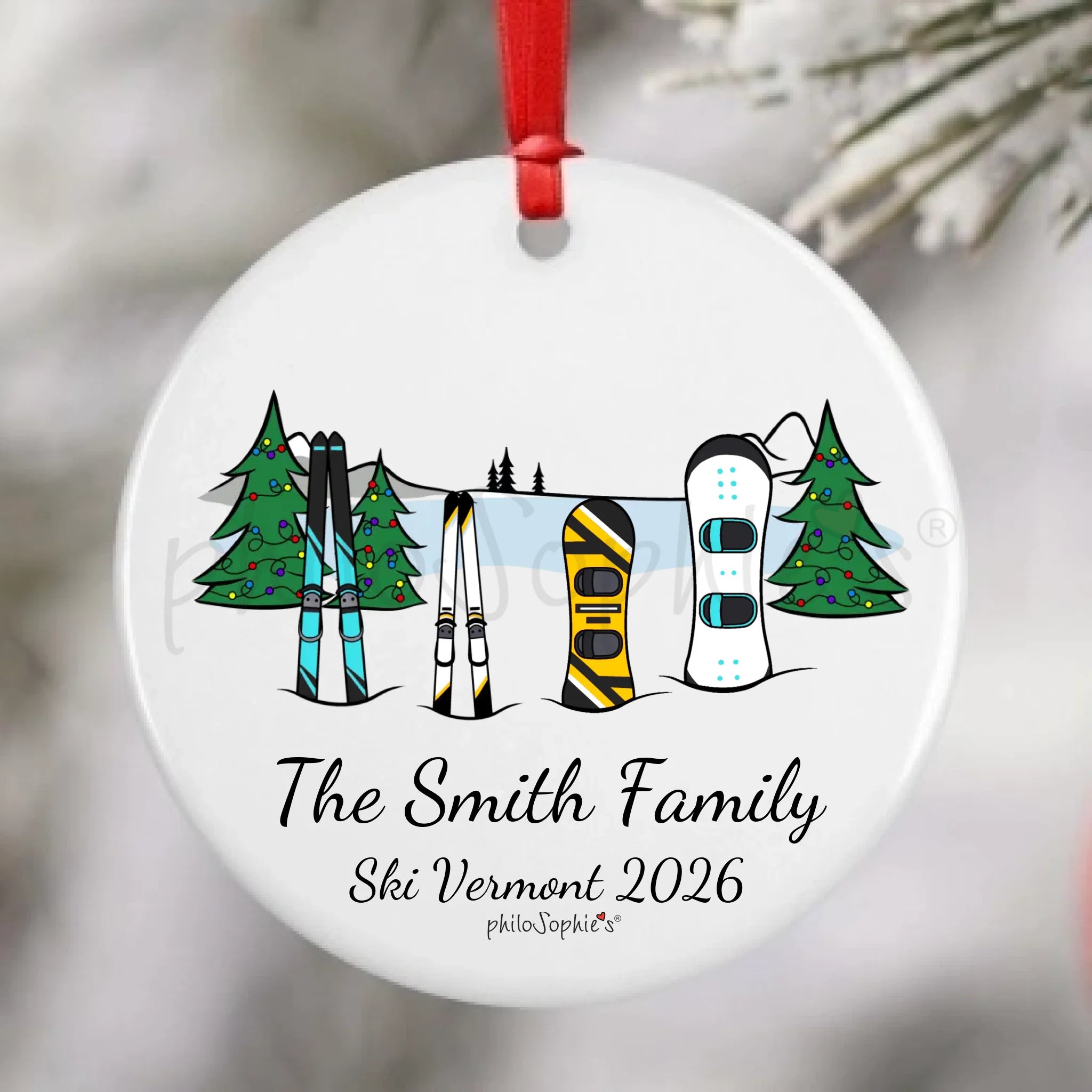 Porcelain Ornament - Ski and Snowboarding