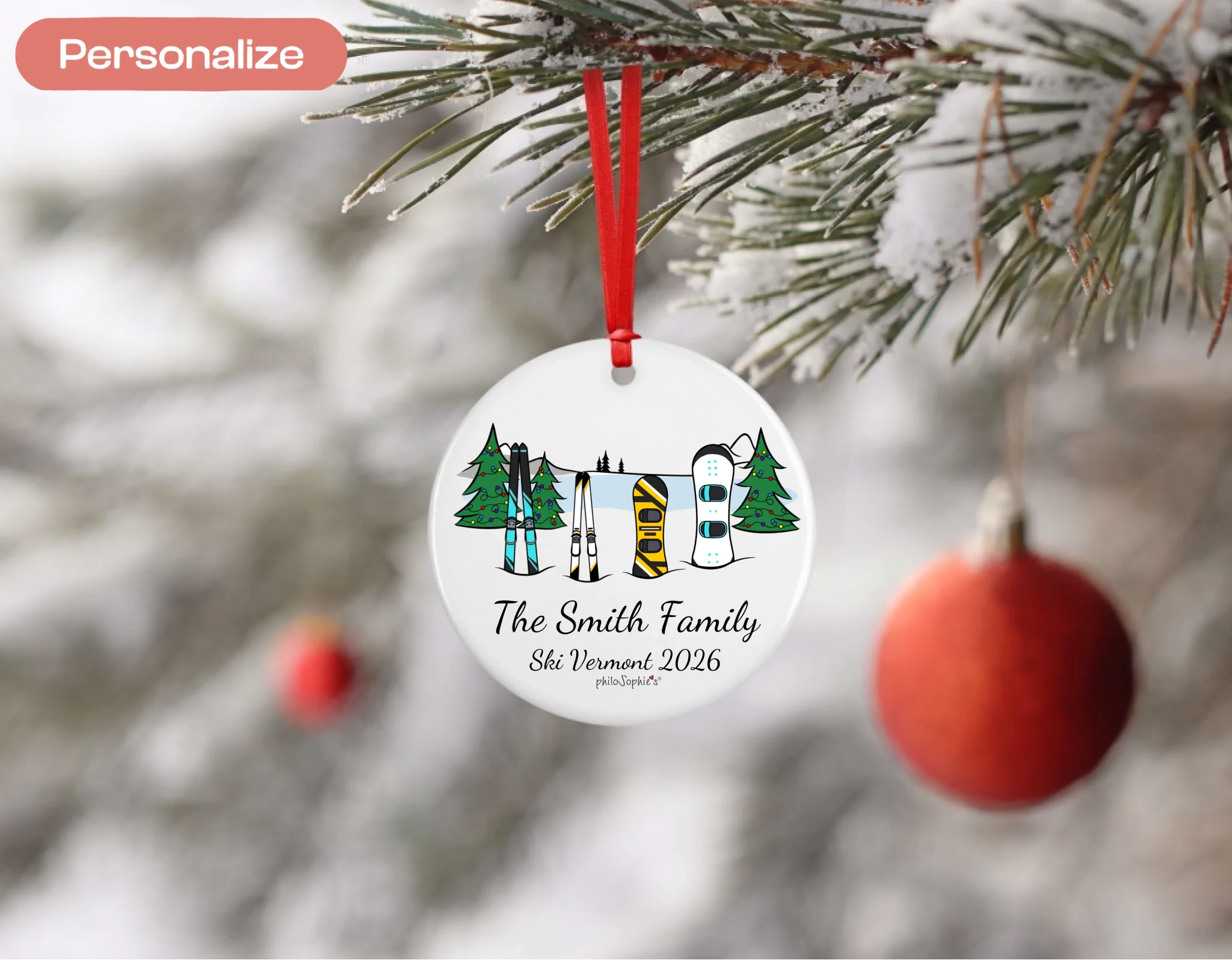 Porcelain Ornament - Ski and Snowboarding