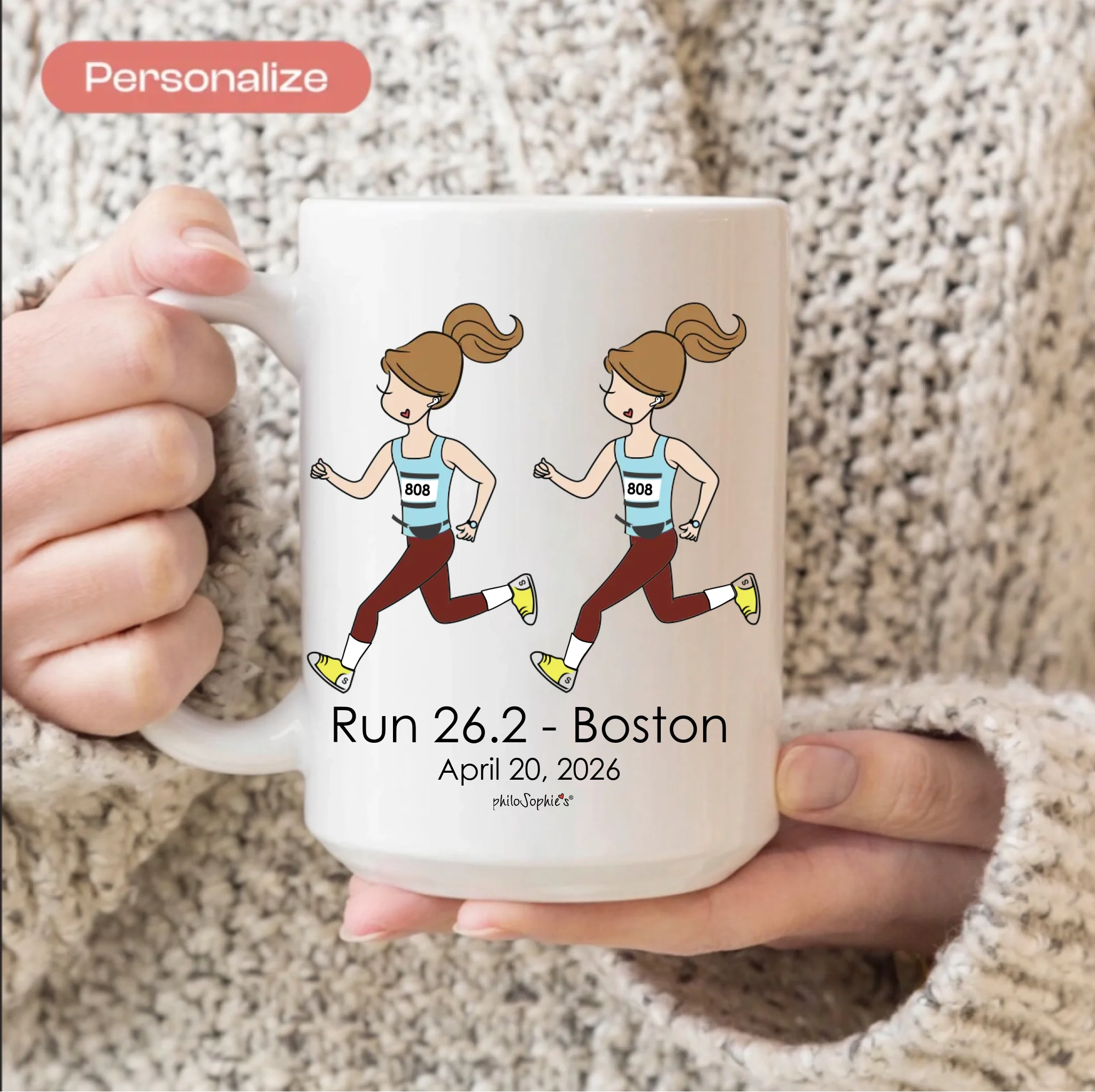 Personalized Ceramic Mugs - Runner Friends