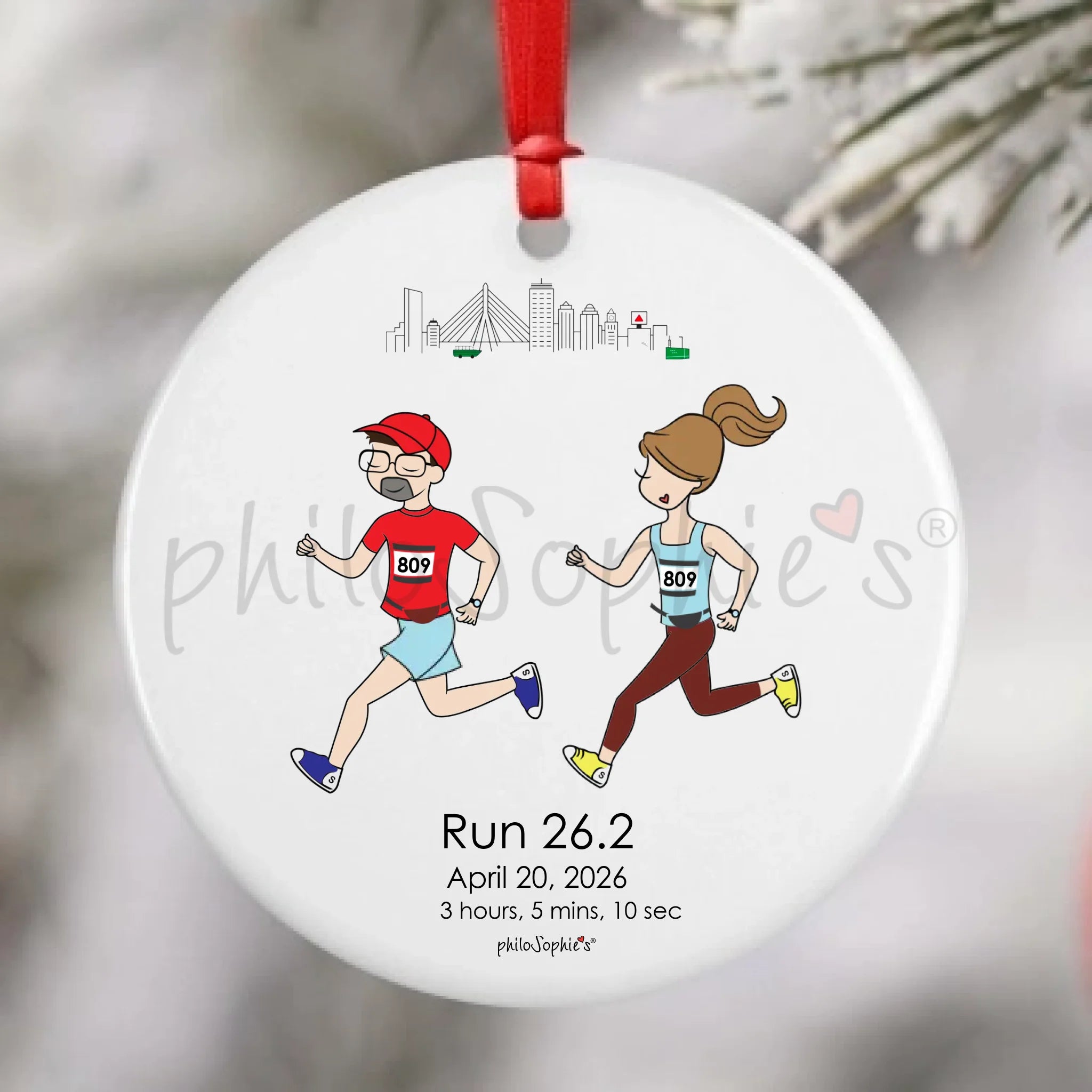 Personalized Porcelain Ornament - Running Couple- Cities