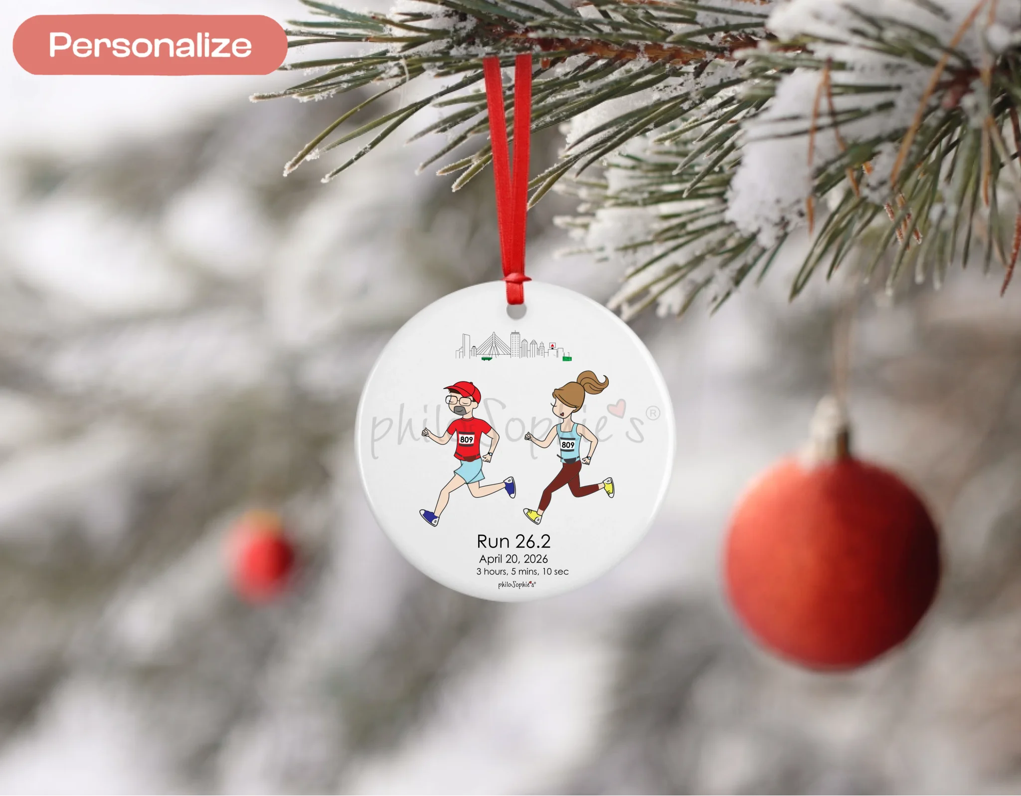 Personalized Porcelain Ornament - Running Couple- Cities