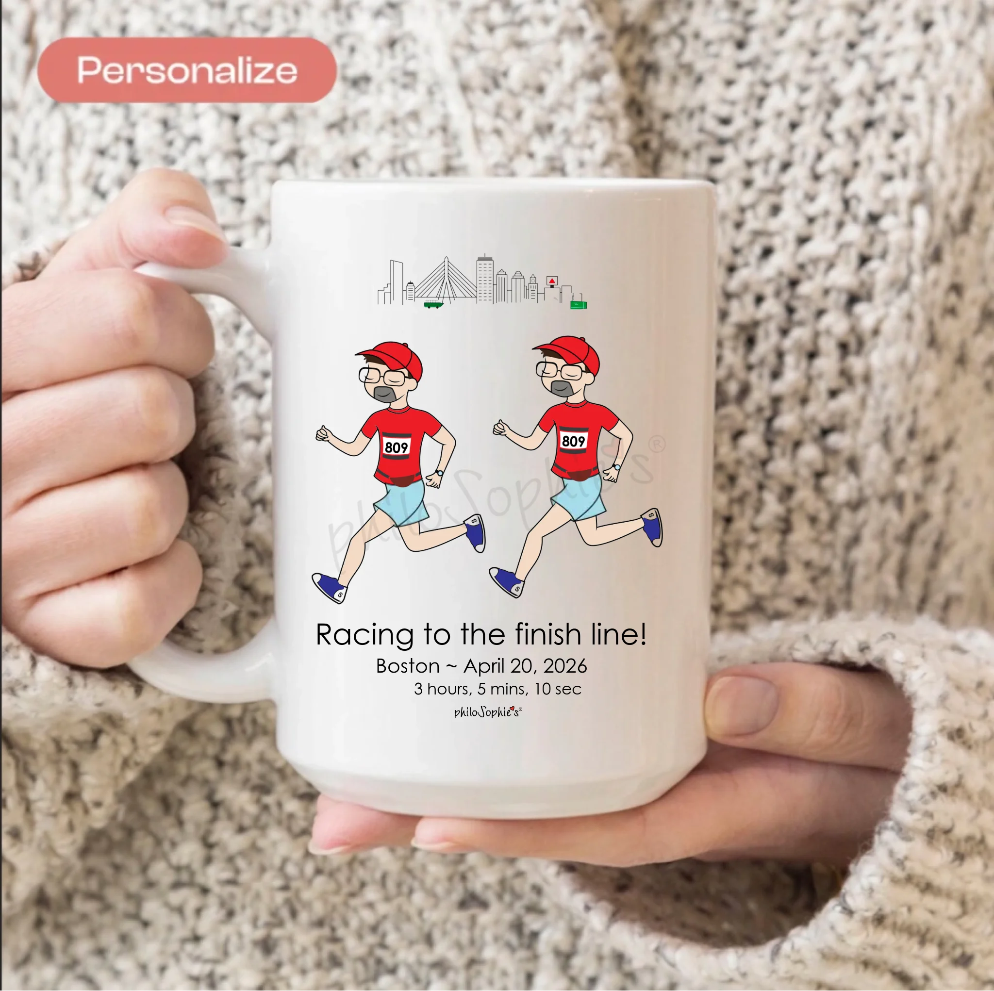 Personalized Ceramic Mug - Male Running Friends, Team Gift
