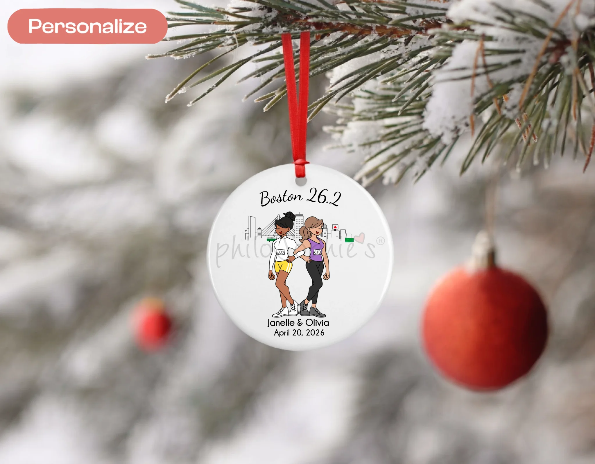 Personalized Porcelain Ornament - Boston 26.2
