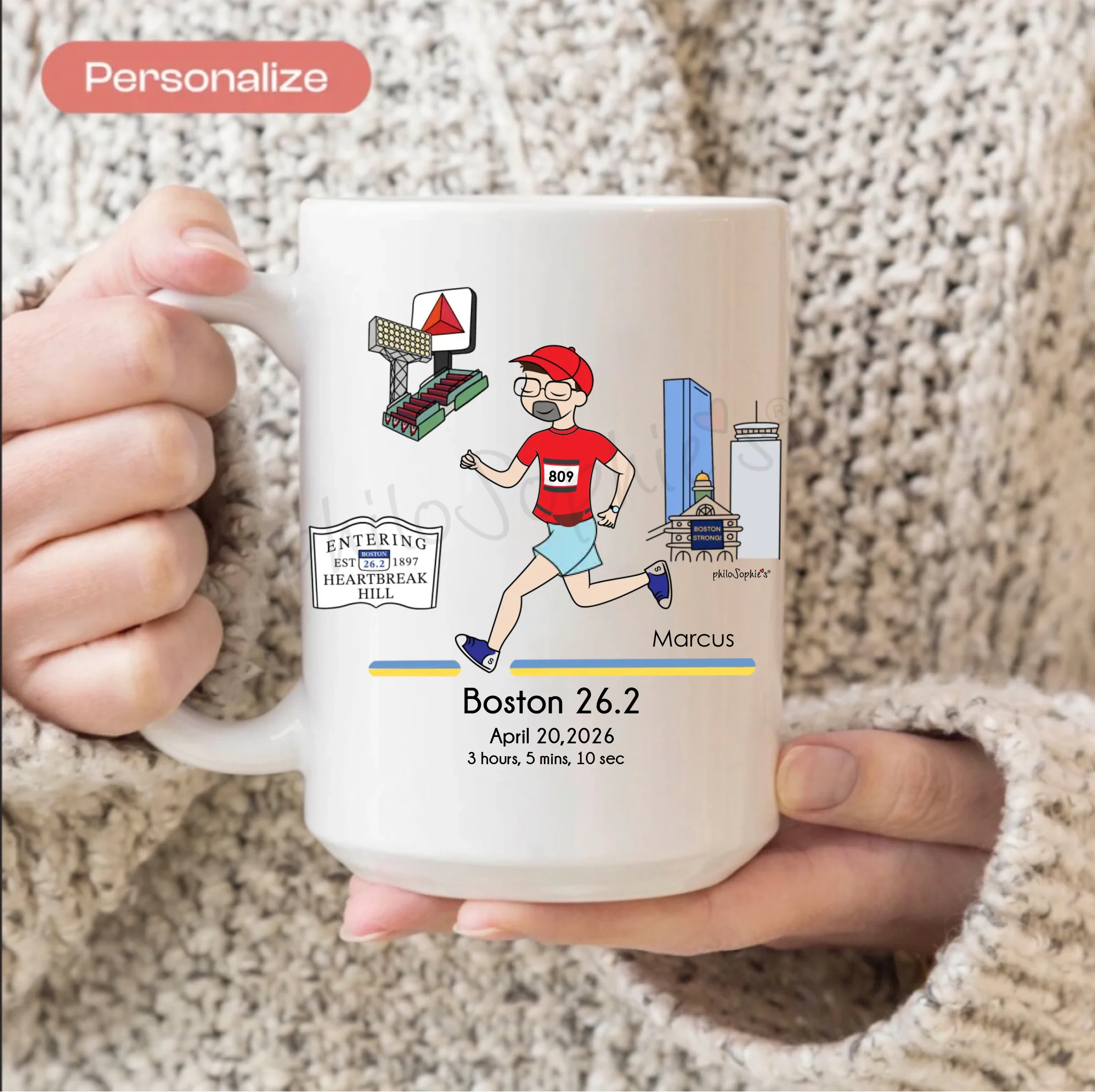 Personalized Boston 26.2 Mug ~ Male Runner