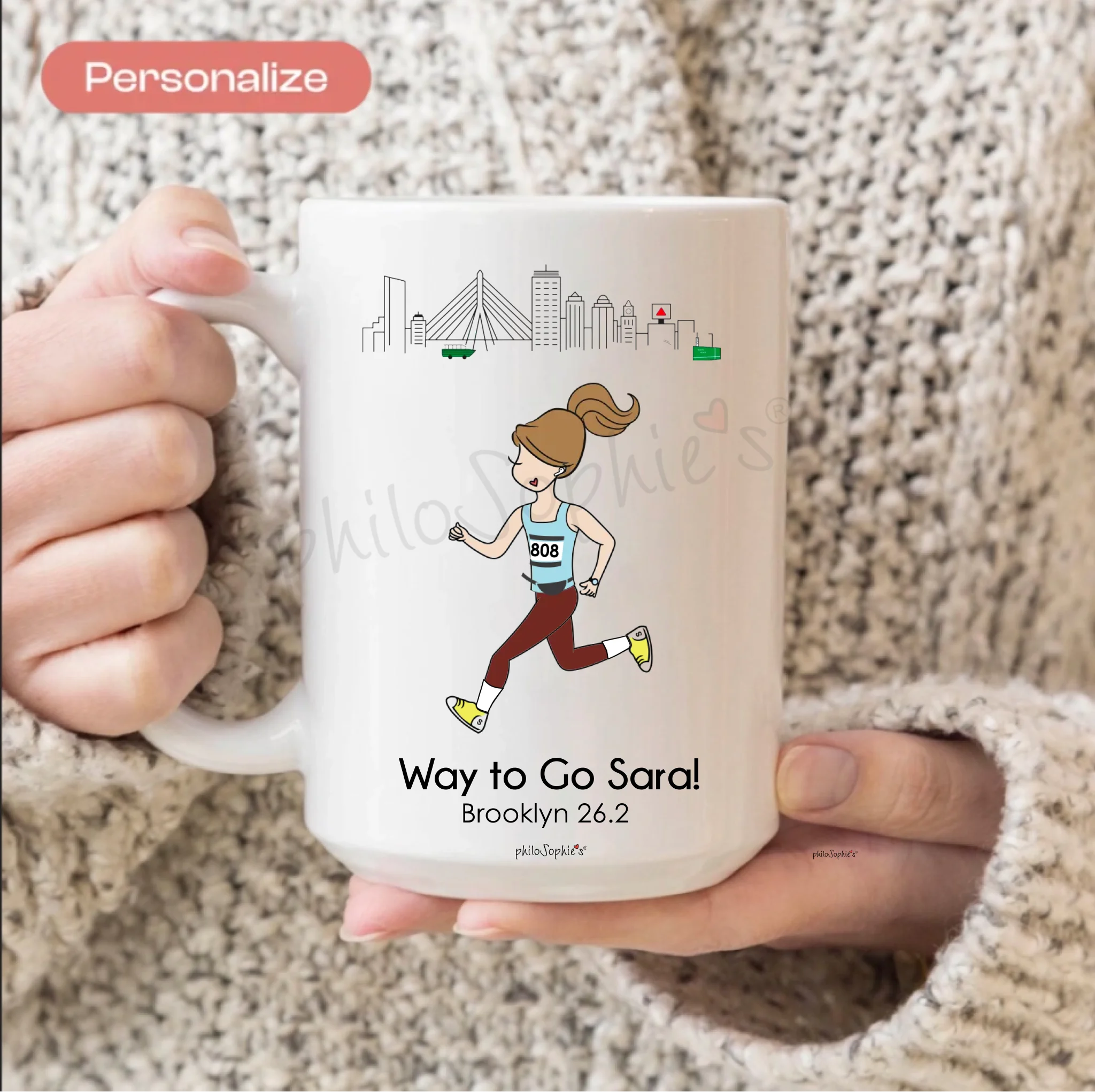 Marathon Personalized Ceramic Mug - City Skylines, NYC, Paris, London, Chicago, Boston, Sydney, Tokyo