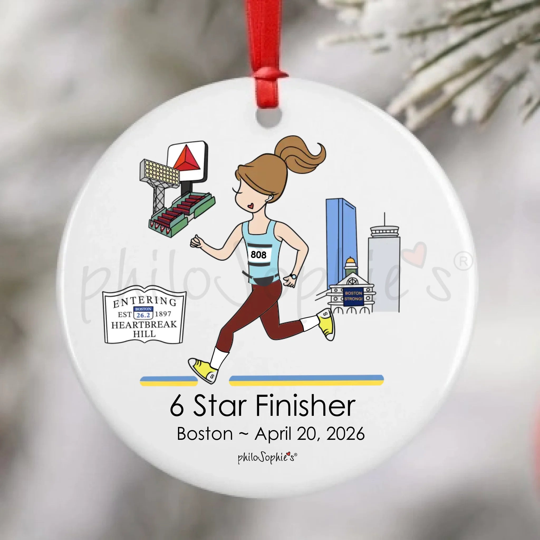 Personalized Boston 26.2 Ornament ~ Female Runner