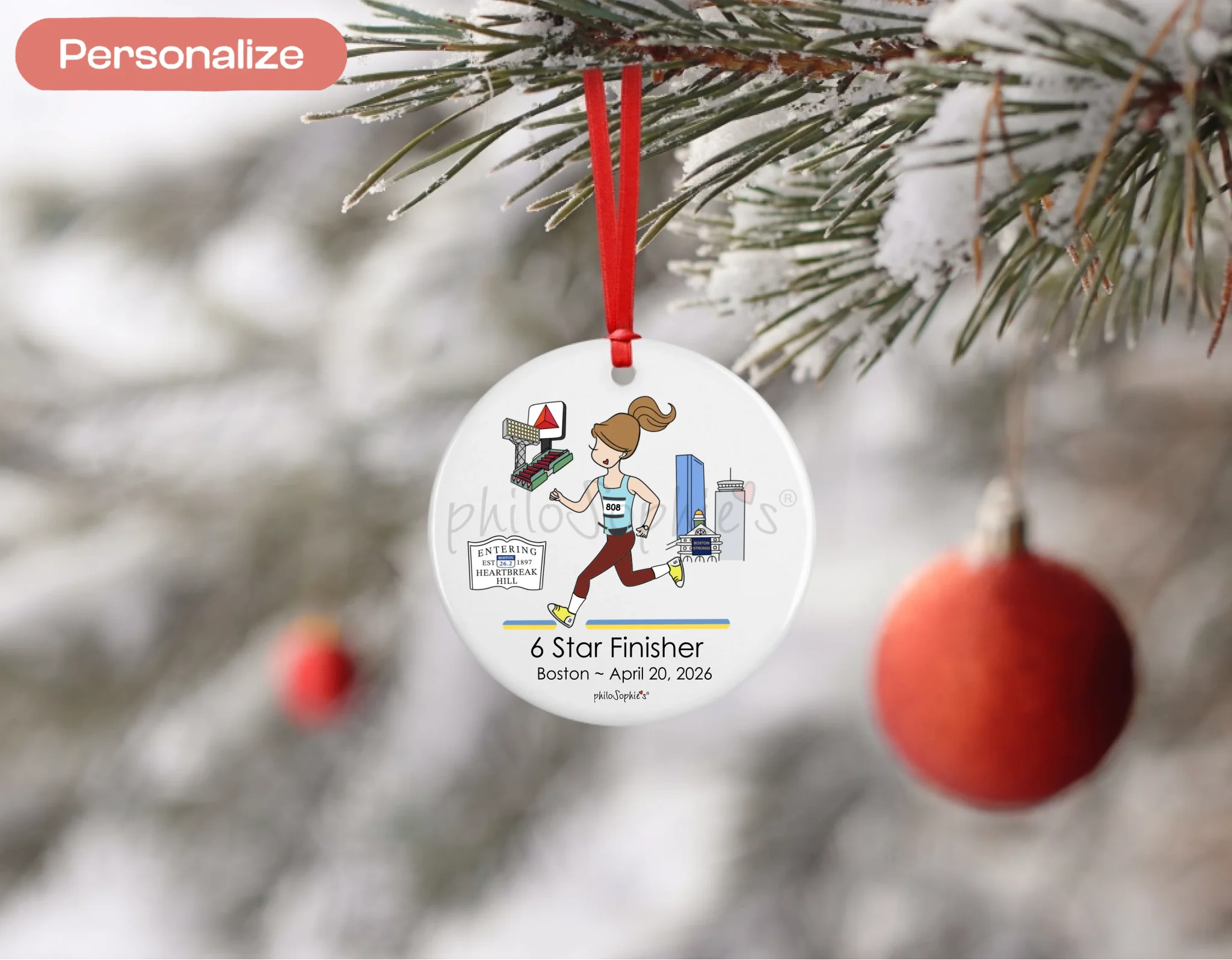 Personalized Boston 26.2 Ornament ~ Female Runner