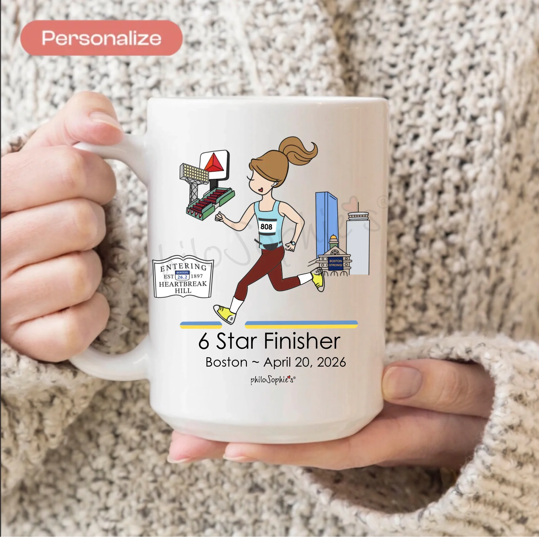 Personalized Boston 26.2 Mug ~ Female Runner